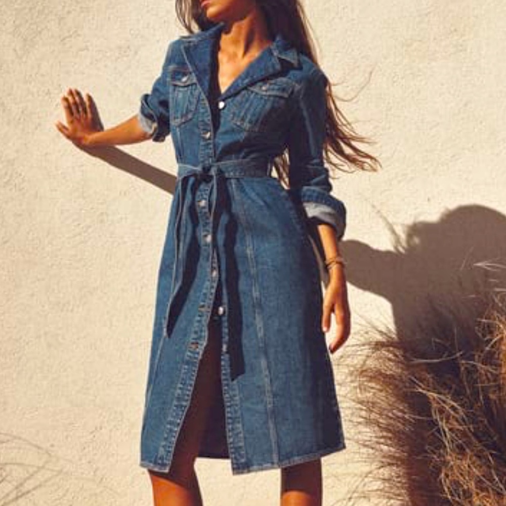 Zara Blue Midi Shirt Dress with Notched Collar